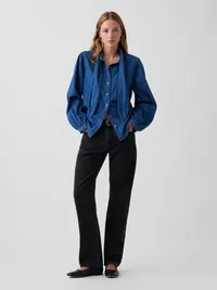 Denim Tie-Neck Shirt - Medium wash — view 2