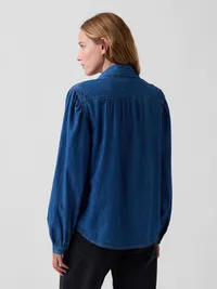Denim Tie-Neck Shirt - Medium wash — view 3