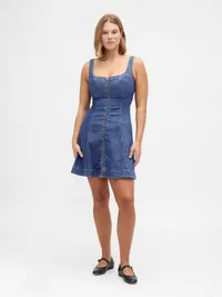 Denim Zip-Front Mini Dress - Medium wash — view 5