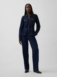 Denim Zip Peplum Jacket - Dark wash — view 2