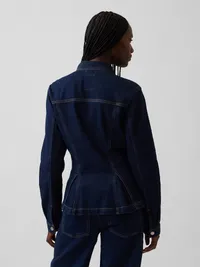 Denim Zip Peplum Jacket - Dark wash — view 3
