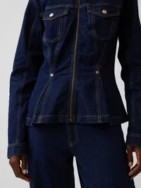 Denim Zip Peplum Jacket - Dark wash — view 4
