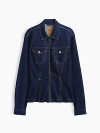Denim Zip Peplum Jacket - Dark wash — view 5