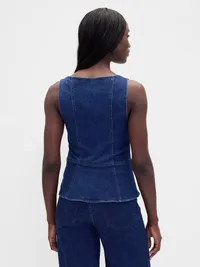 Denim Zip Vest - Dark wash — view 3