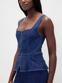 Denim Zip Vest - Dark wash — view 4