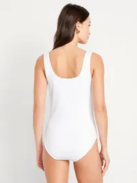Double-Layer Scoop-Neck Bodysuit - White Lilies — view 2