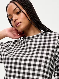 Dynamic Fleece Oversized Crop Sweatshirt - Black/White Gingham — view 4