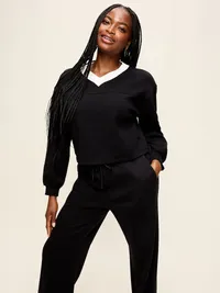 Dynamic Fleece Oversized Cropped Sweatshirt - Black Jack — view 3