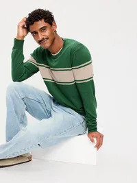 Essential Crew-Neck Sweater - Green Stripe — view 3