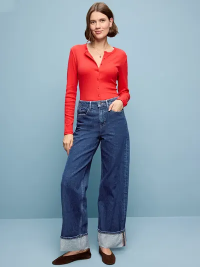 Extra High-Waisted Cuffed Wide-Leg Jeans - Dawn Cuff