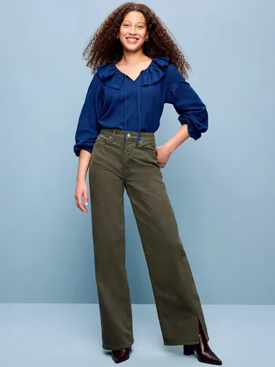 Extra High-Waisted Wide-Leg Jeans - Forest Tapestry
