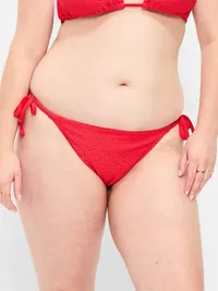 Eyelet String Bikini Swim Bottoms - Amaryllis — view 5