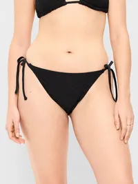 Eyelet String Bikini Swim Bottoms - Black Jack — view 5