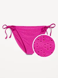 Eyelet String Bikini Swim Bottoms - Dragonfruit — view 4
