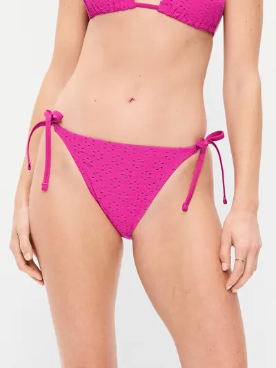 Eyelet String Bikini Swim Bottoms - Dragonfruit