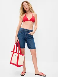 Eyelet Triangle String Bikini Swim Top - Amaryllis — view 3