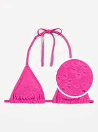 Eyelet Triangle String Bikini Swim Top - Dragon Fruit — view 4