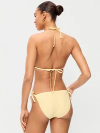 Eyelet Triangle String Bikini Swim Top - Golden Straw — view 2