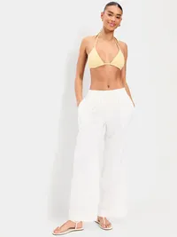 Eyelet Triangle String Bikini Swim Top - Golden Straw — view 3