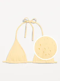 Eyelet Triangle String Bikini Swim Top - Golden Straw — view 4