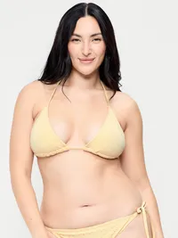 Eyelet Triangle String Bikini Swim Top - Golden Straw — view 5
