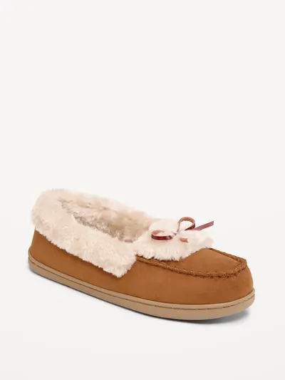 Faux-Fur Lined Moccasin Slippers for Women - Chestnut
