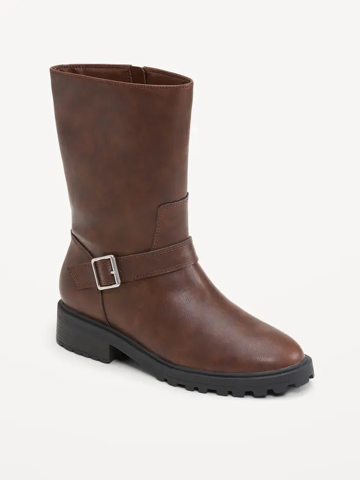 Faux-Leather Moto Boots for Women - Saddle