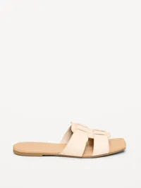 Faux-Leather Slide Sandals - Bone — view 4