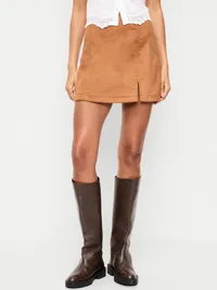 Faux-Suede Mini Skirt - Classic Camel — view 2