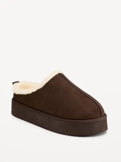 Faux-Suede Platform Mule Clogs for Women - Black Coffee