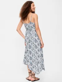 Fit & Flare Tie-Back Asymmetrical Midi Dress - Patchwork (Multi Blue) — view 2