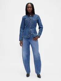Fitted Longline Denim Jacket - Medium wash — view 2