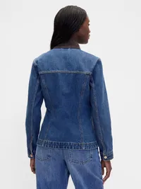 Fitted Longline Denim Jacket - Medium wash — view 3