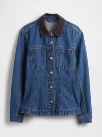 Fitted Longline Denim Jacket - Medium wash — view 5