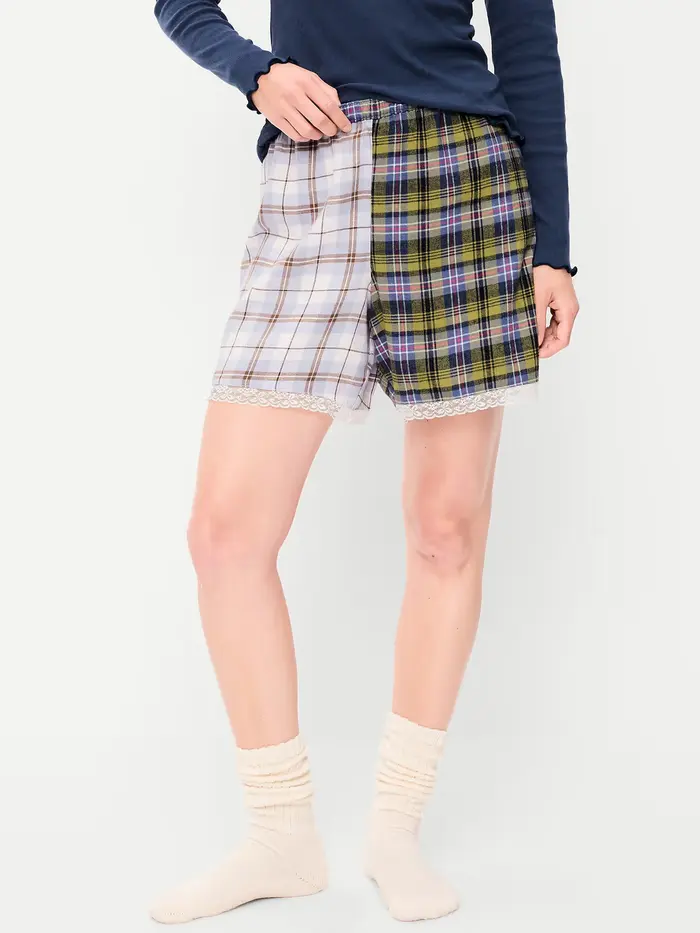 Flannel Boxer Pajama Shorts - Light Blue Plaid