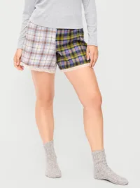 Flannel Boxer Pajama Shorts - Light Blue Plaid — view 5