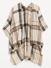 Flannel Fringe Poncho - Black Plaid — view 2