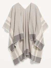 Flannel Fringe Poncho - Gray Herringbone — view 2