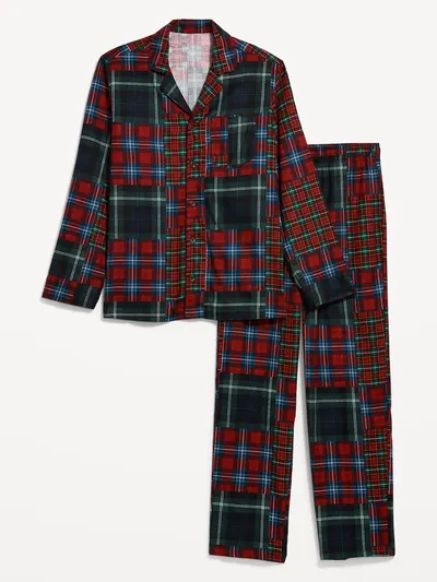 Flannel Pajama Set for Men - Patchwork Plaid