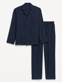 Flannel Pajama Set for Men - Pinstripe Blue — view 3