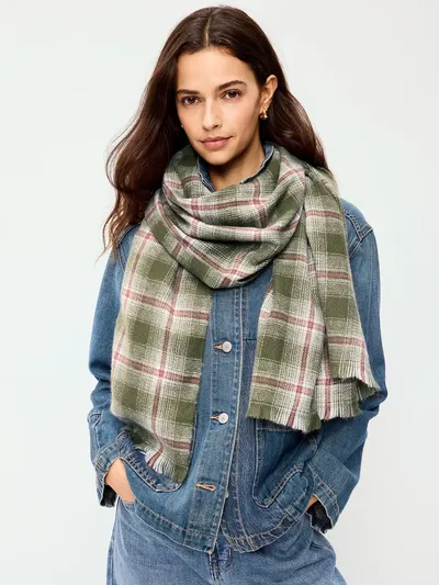 Flannel Printed Scarf - Green Plaid