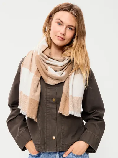 Flannel Printed Scarf - White Check