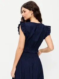 Flutter-Sleeve Poplin Top - Arctic Depth — view 2