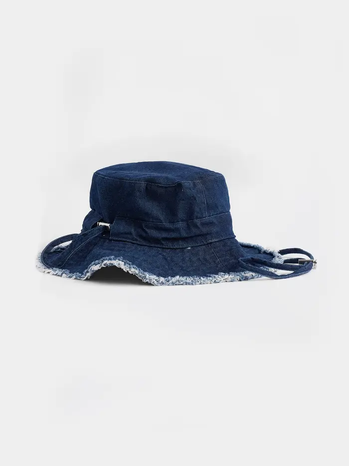 Frayed Bucket Hat - Dark denim