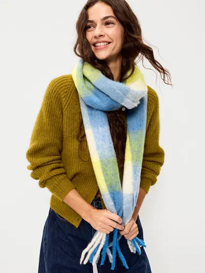 Fringed Scarf - Blue Plaid