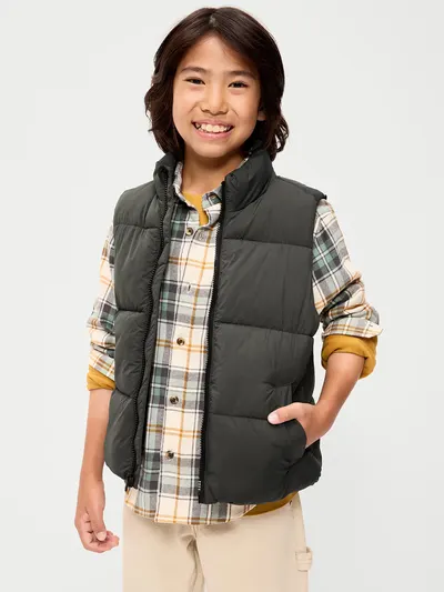 Frost-Free Water-Resistant Puffer Vest for Boys - Terrestrial Green