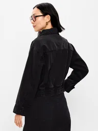 Funnel-Neck Denim Jacket - Washed Black — view 2