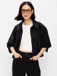Funnel-Neck Denim Jacket - Washed Black — view 3