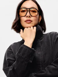 Funnel-Neck Denim Jacket - Washed Black — view 4