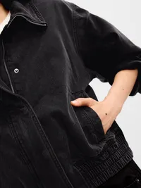 Funnel-Neck Denim Jacket - Washed Black — view 5